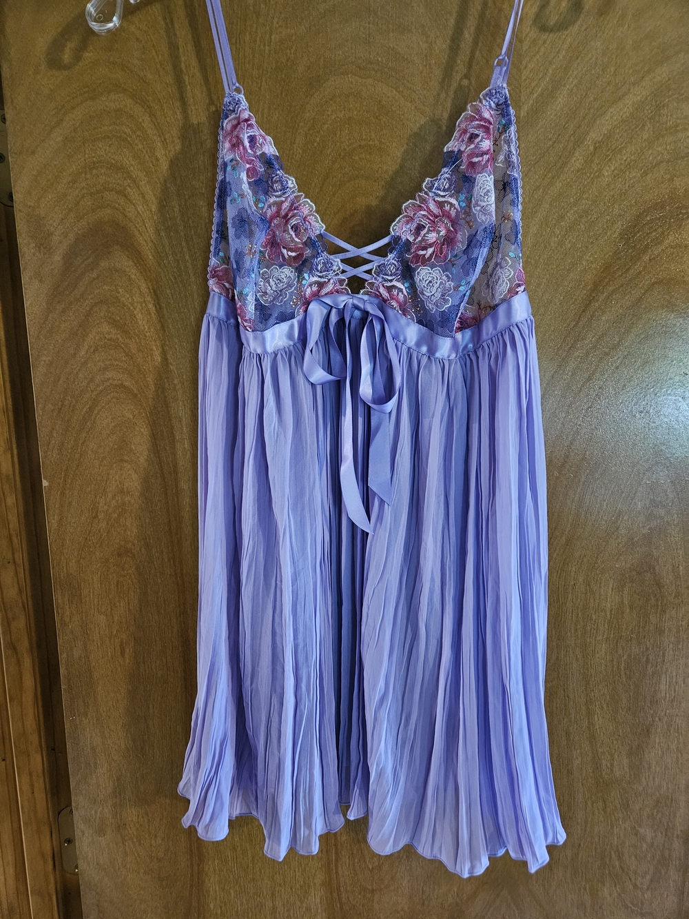 Victoria's Secret Lavender Floral Lace Babydoll Chemise with Ribbon